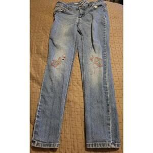 Cat & Jack Girls Jeans Size 12 Skinny Blue Denim Unicorn Embroidered Stretch